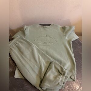 White Fox Sage Green Sweatshirt and Sweatpants Set